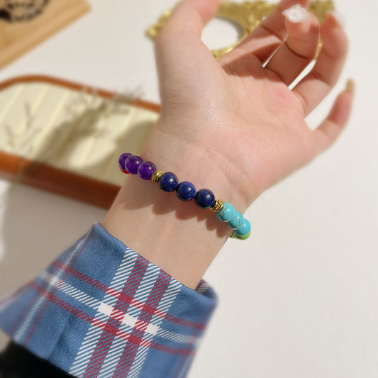 Mens Multi Color Agate Beaded Bracelet