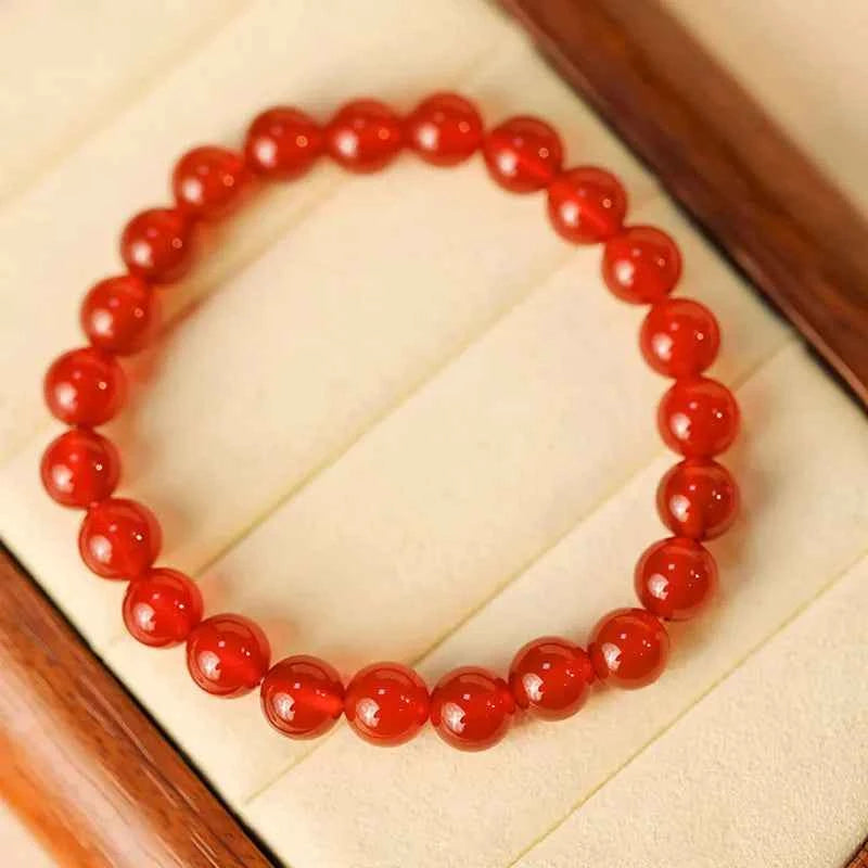 Natural Red Agate Beaded Bracelet