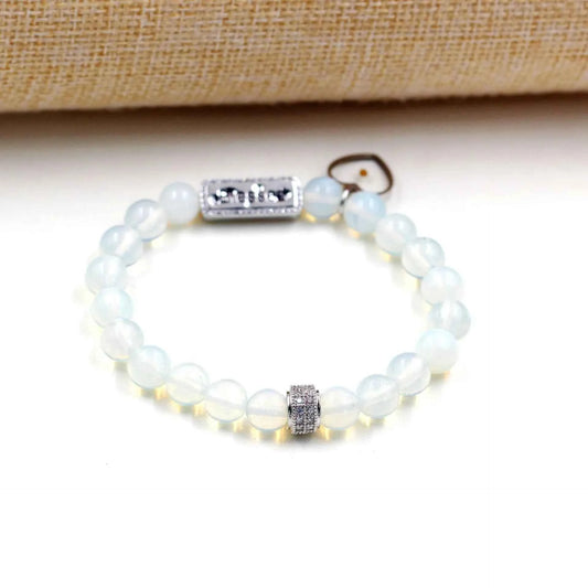 Red Agate & Opal Beaded Bracelet with “Blssed” Letter