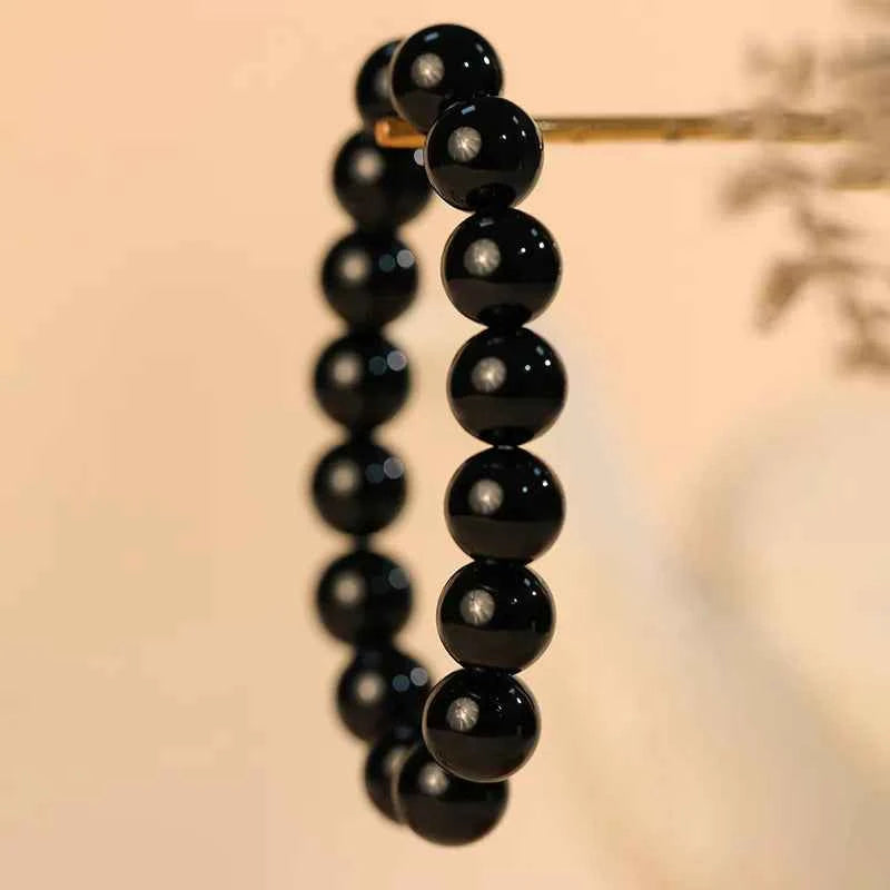 Sterling Silver & Obsidian Beaded Bracelet
