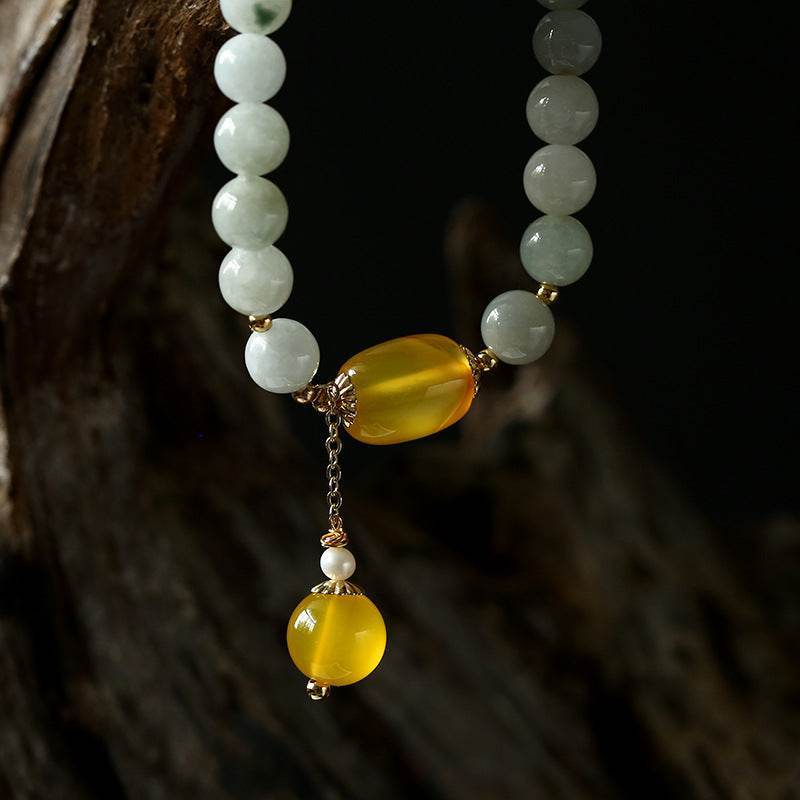 Natural Jadeite & Agate Tassel Bracelet - MystiCrystals