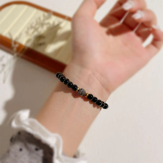 Obsidian Faceted Diamond Bead Bracelet