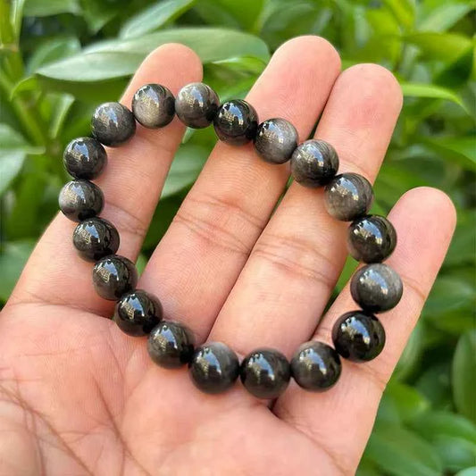 Double Golden Eye & Black Obsidian Beaded Bracelet