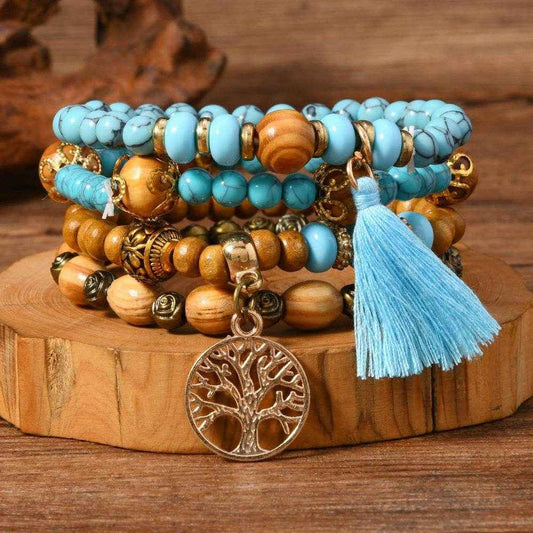 Bohemian Multi-Layer Wood Bead Bracelet