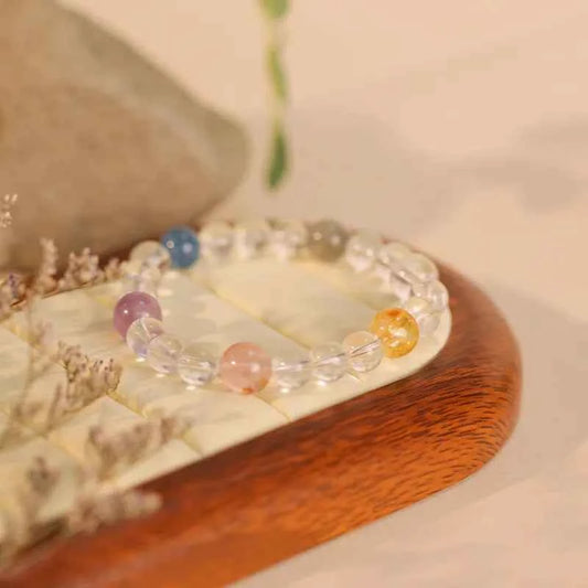 Natural White Crystal and Multi-Gem Bracelet
