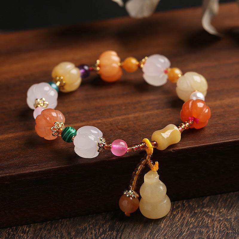 Couple’s Golden Silk Jade & Pumpkin Bead Bracelet - MystiCrystals