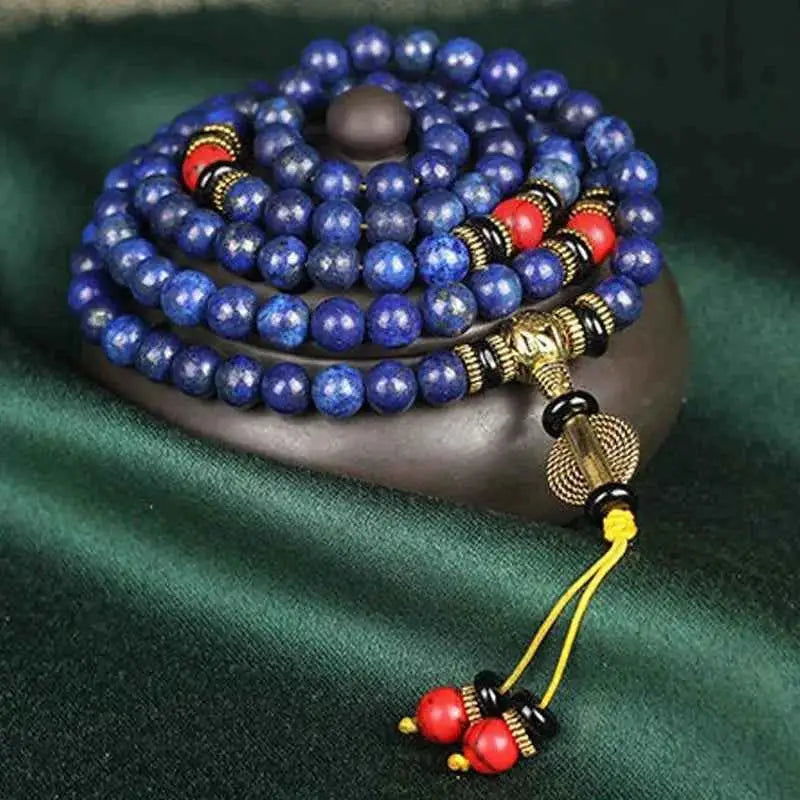 108 Lapis Lazuli Beaded Bracelet with Turquoise Accents