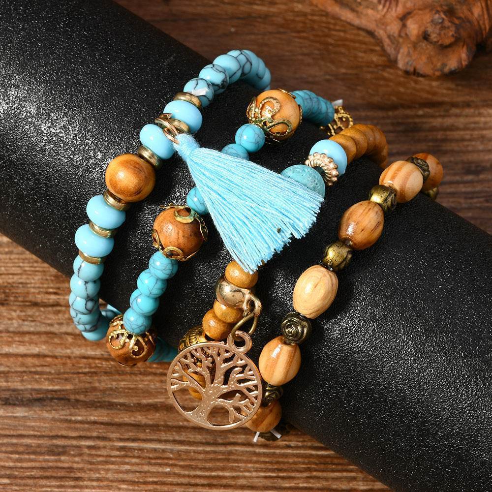 Bohemian Multi-Layer Wood Bead Bracelet - MystiCrystals