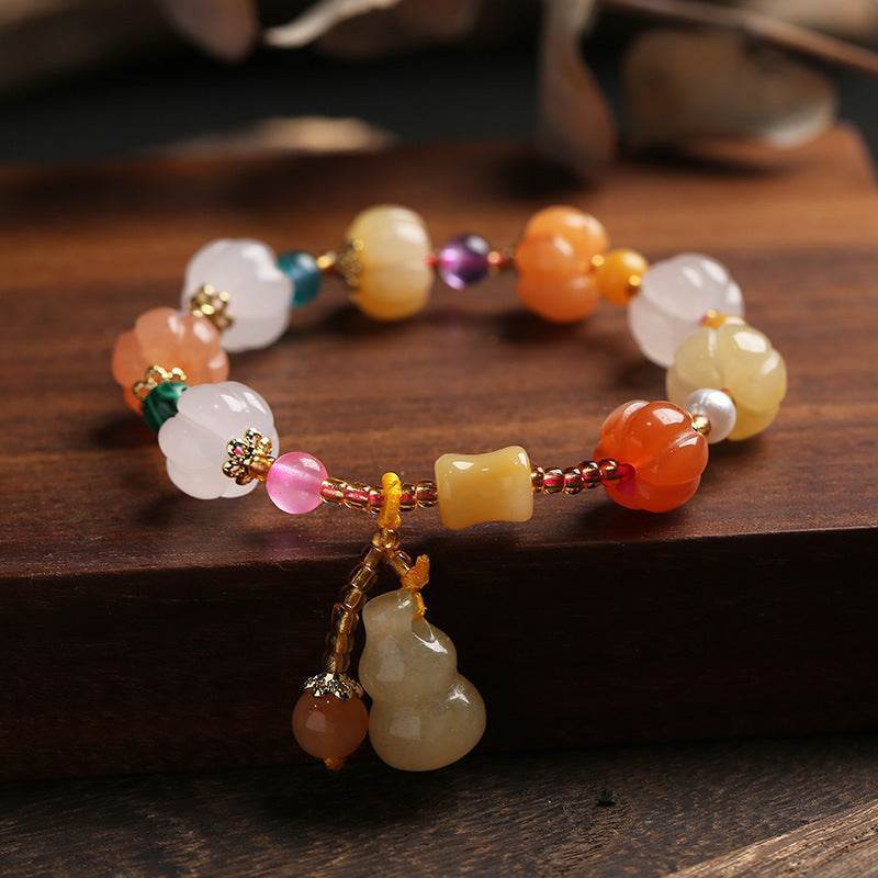 Couple’s Golden Silk Jade & Pumpkin Bead Bracelet - MystiCrystals