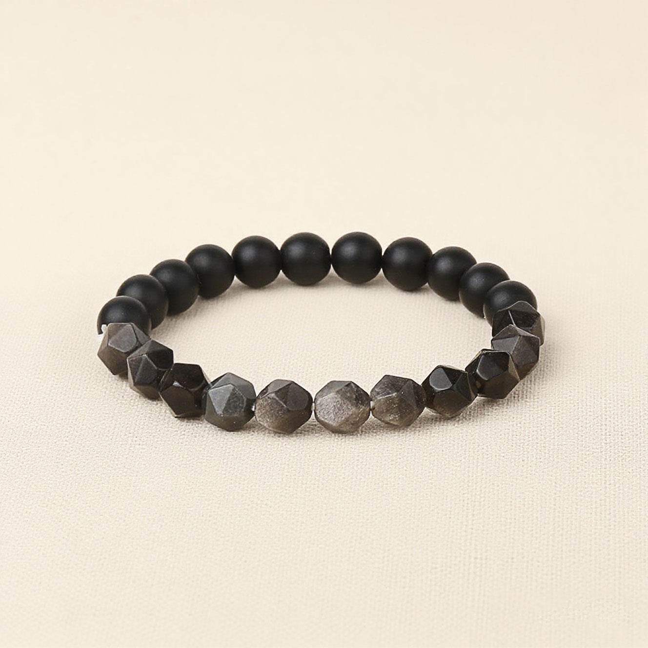 Bohemian Matte Black Agate & Silver Obsidian Bracelet - MystiCrystals