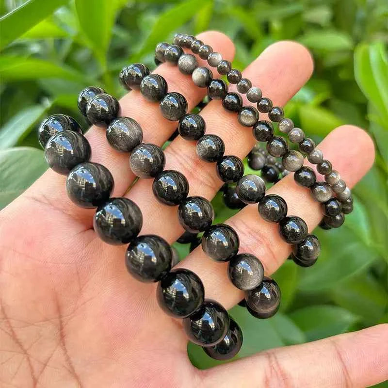 Double Golden Eye & Black Obsidian Beaded Bracelet