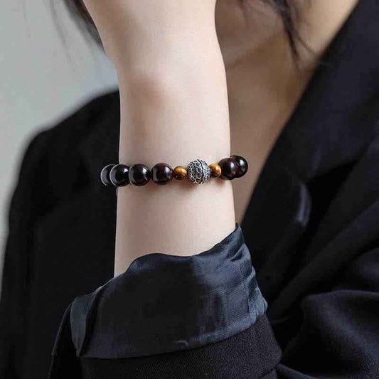 Natural Red Sandalwood and Tiger Eye Bracelet