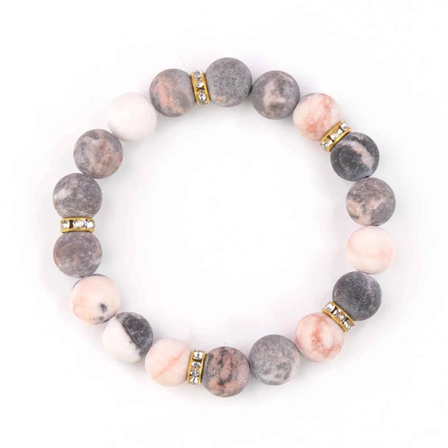 10mm Pink Spot Matte Stone Beaded Bracelet