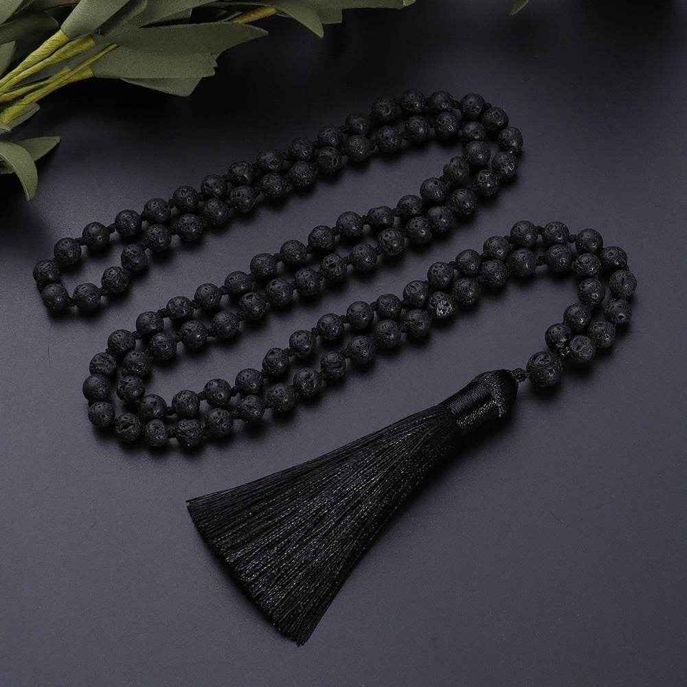 108 Bead Natural Lava Stone Necklace with Tassel