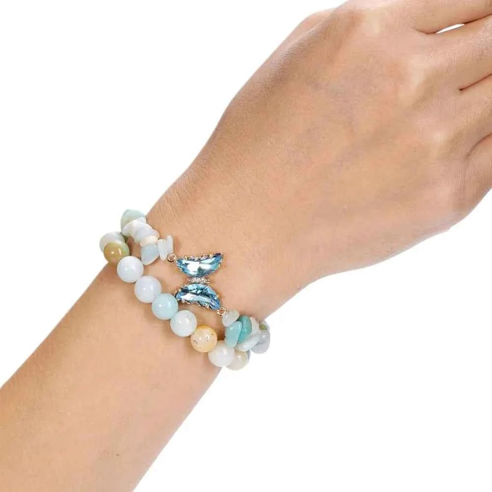 Amethyst, Rose Quartz & Amazonite Bracelet with Butterfly Pendant