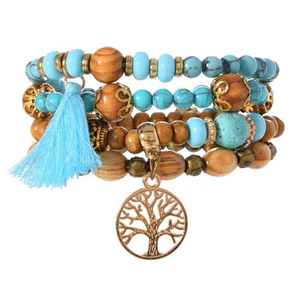 Bohemian Multi-Layer Wood Bead Bracelet