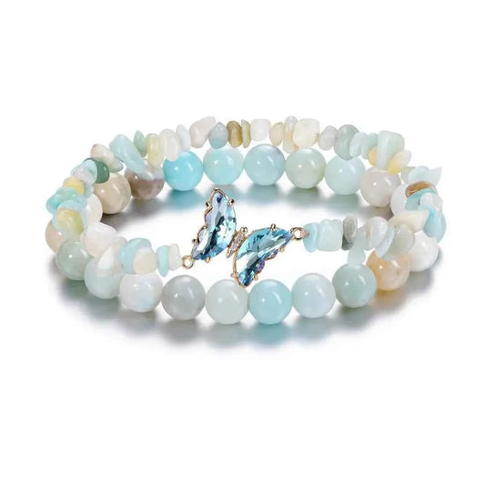 Amethyst, Rose Quartz & Amazonite Bracelet with Butterfly Pendant