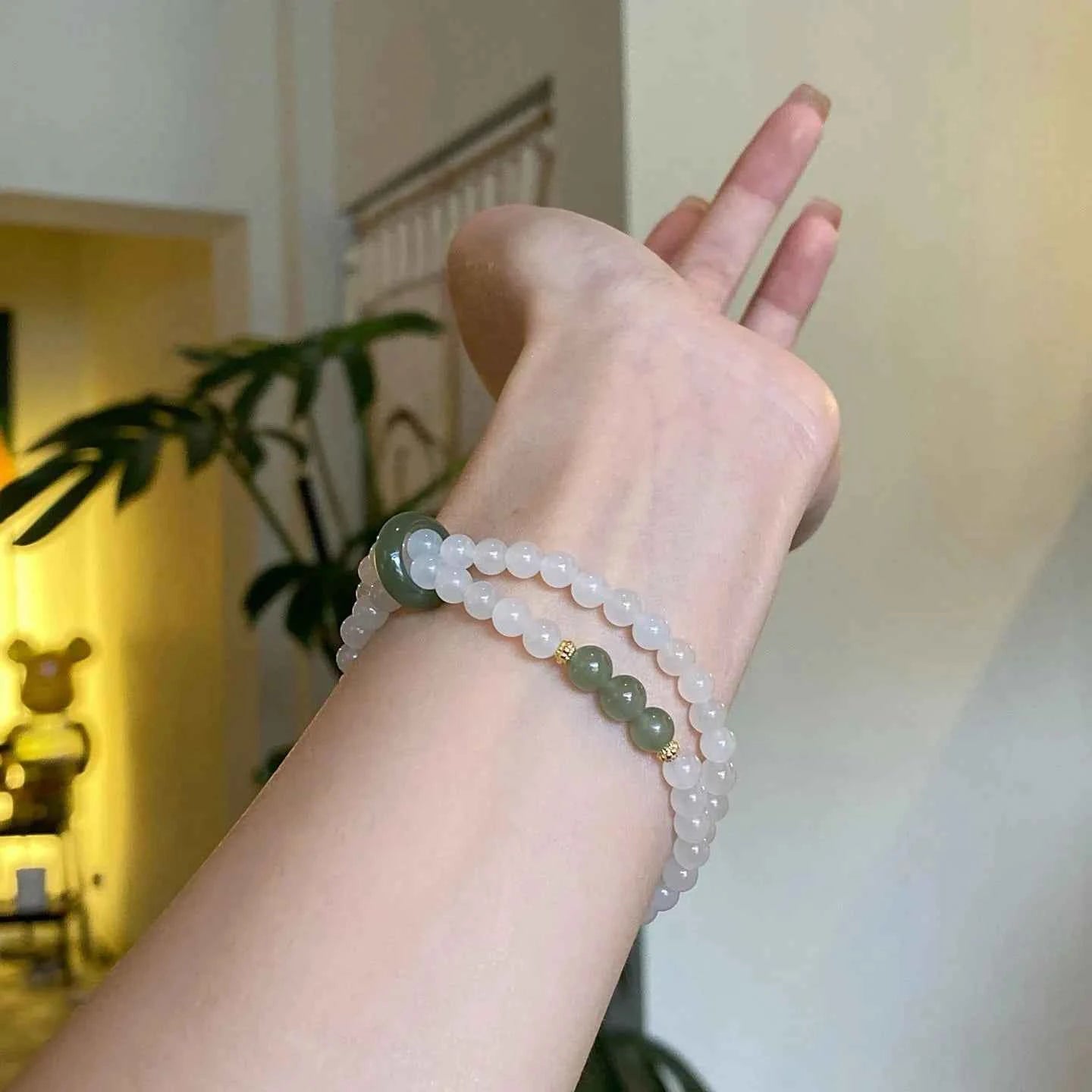 Double-Layer White Jade-Inspired Beaded Bracelet
