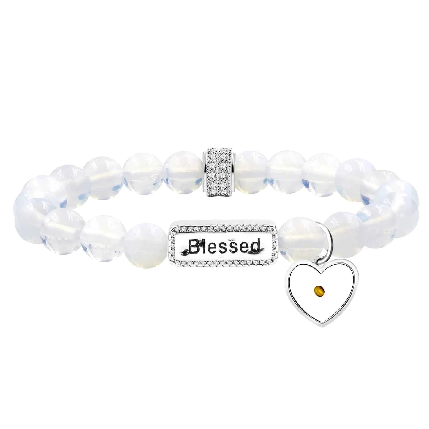 Red Agate & Opal Beaded Bracelet with “Blssed” Letter