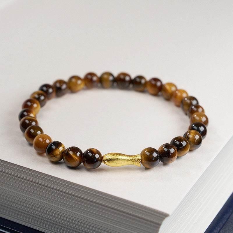 6MM Tiger Eye Bracelet with Koi Fish Charm - MystiCrystals