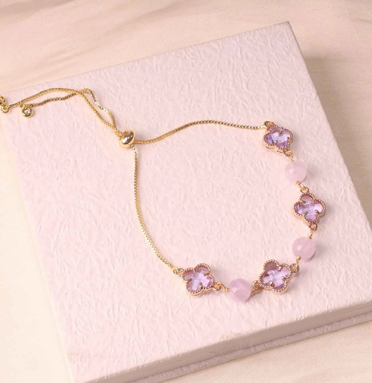 Amethyst & Strawberry Quartz Four-Leaf Clover Bracelet