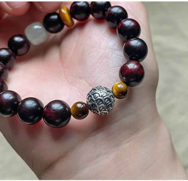 Natural Red Sandalwood and Tiger Eye Bracelet