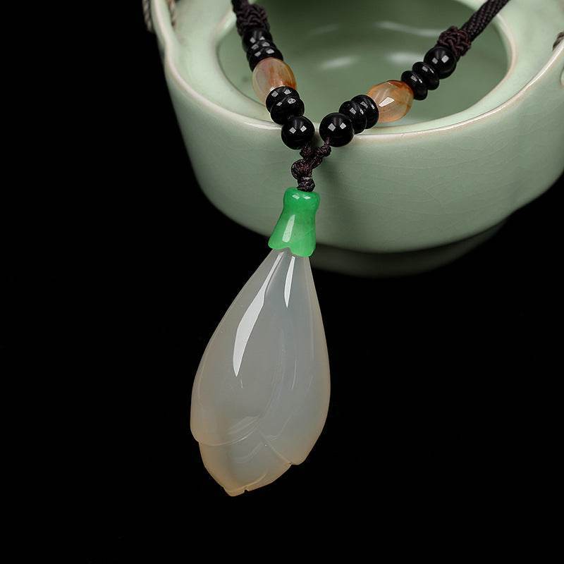 Natural Chalcedony Magnolia Pendant Necklace - MystiCrystals