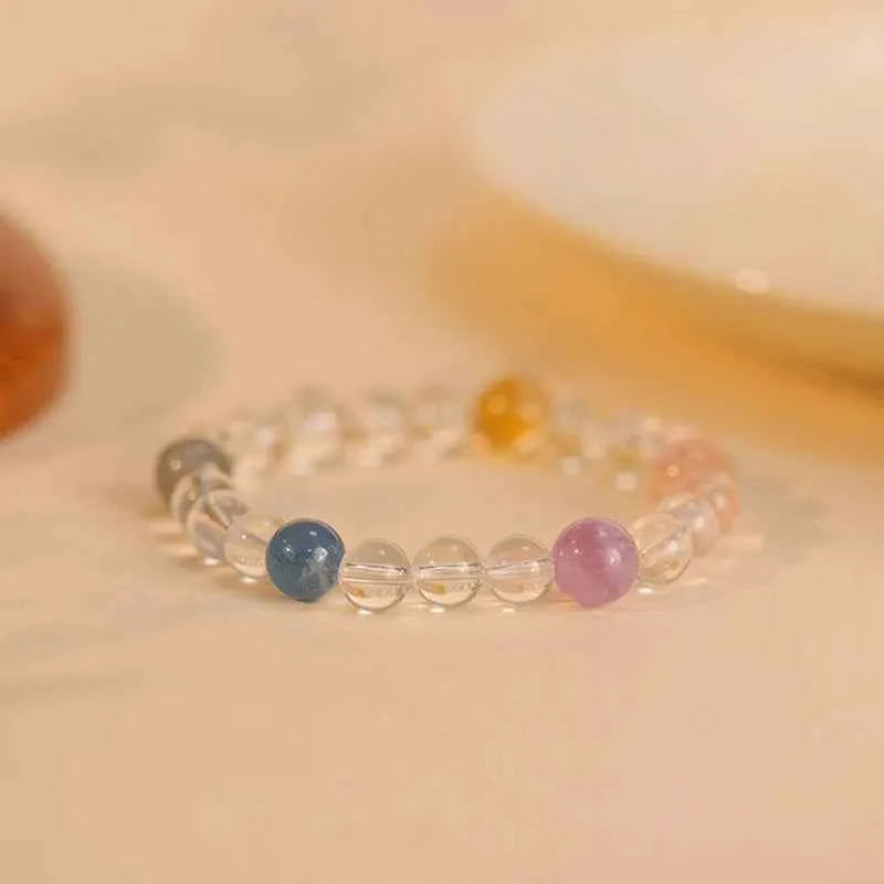 Natural White Crystal and Multi-Gem Bracelet