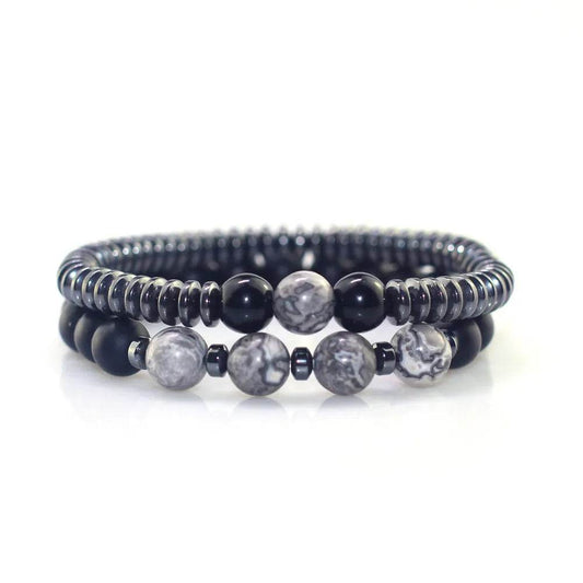Black Obsidian & Matte Stone Beaded Bracelet - Solcryst
