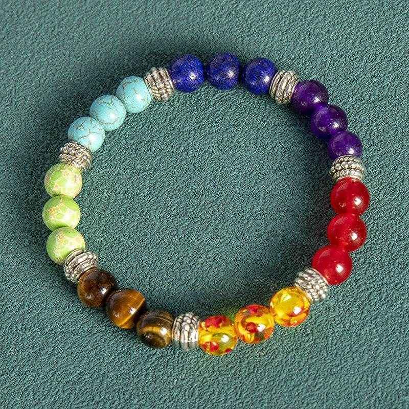 Mens Multi Color Agate Beaded Bracelet