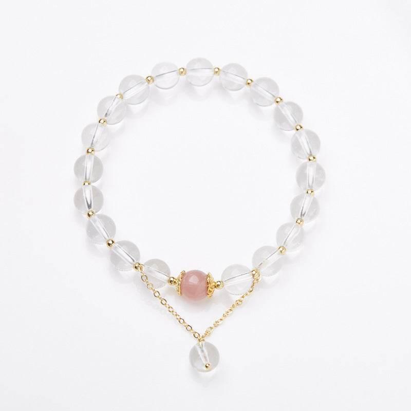 Clear Quartz & Black Obsidian Cat’s Eye Bracelet Couples Gift - MystiCrystals