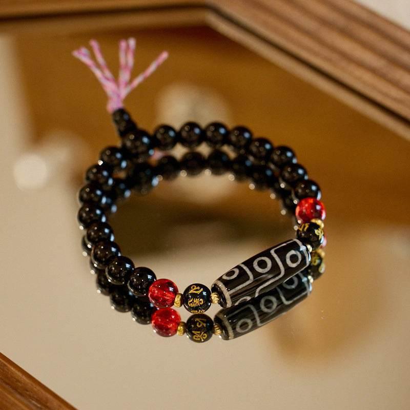 Natural Tibetan Nine-Eyed Dzi Bead Agate Bracelet - MystiCrystals