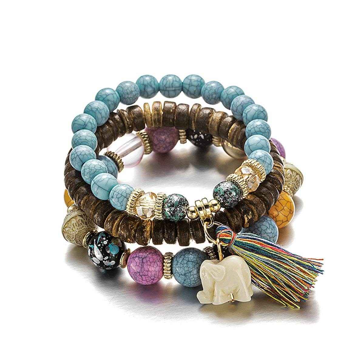 Tassel & Elephant Charm Multi-Strand Bracelet