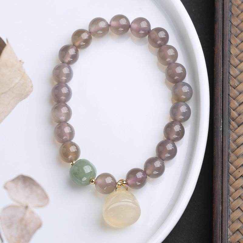 Gray Agate & Chalcedony Lotus Bracelet