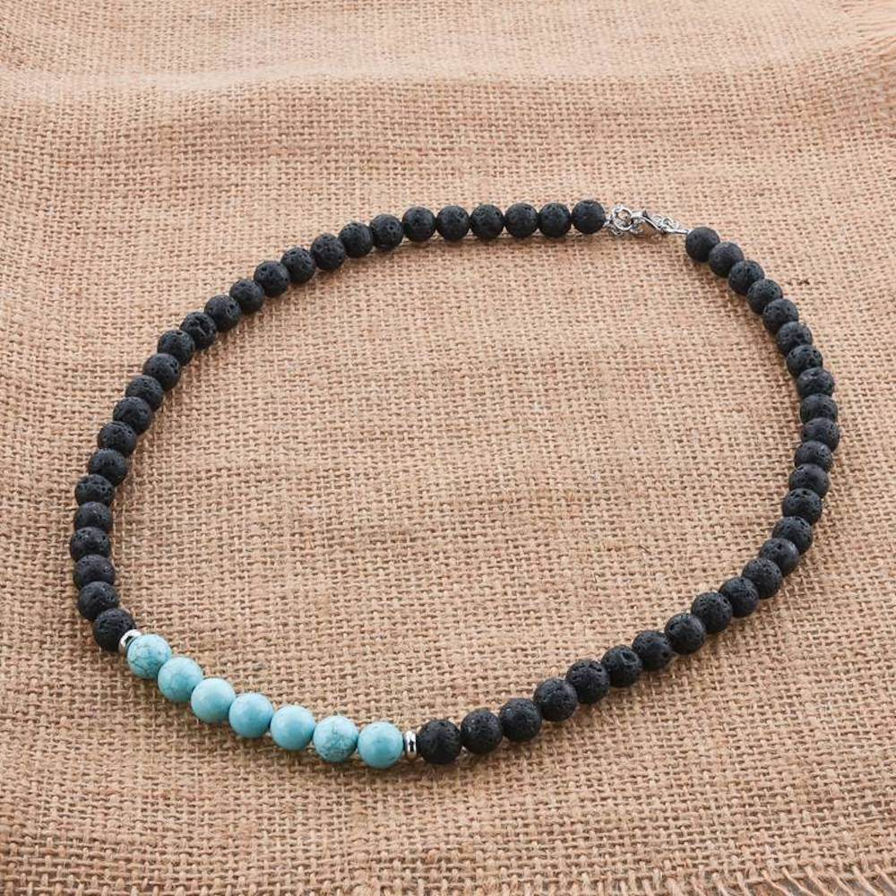 Natural Lava Stone & Turquoise Necklace - MystiCrystals