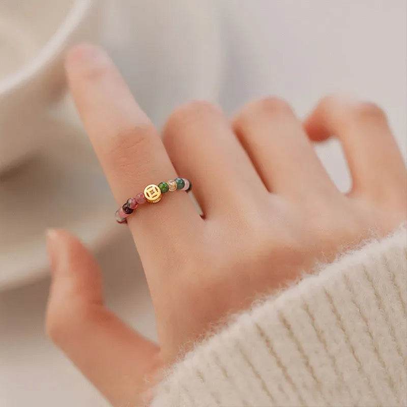 Tourmaline Turquoise Garnet Ring - MystiCrystals