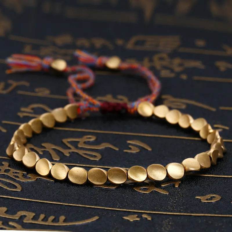Woven Cord Bracelet with Brass Beads & Tassel - MystiCrystals