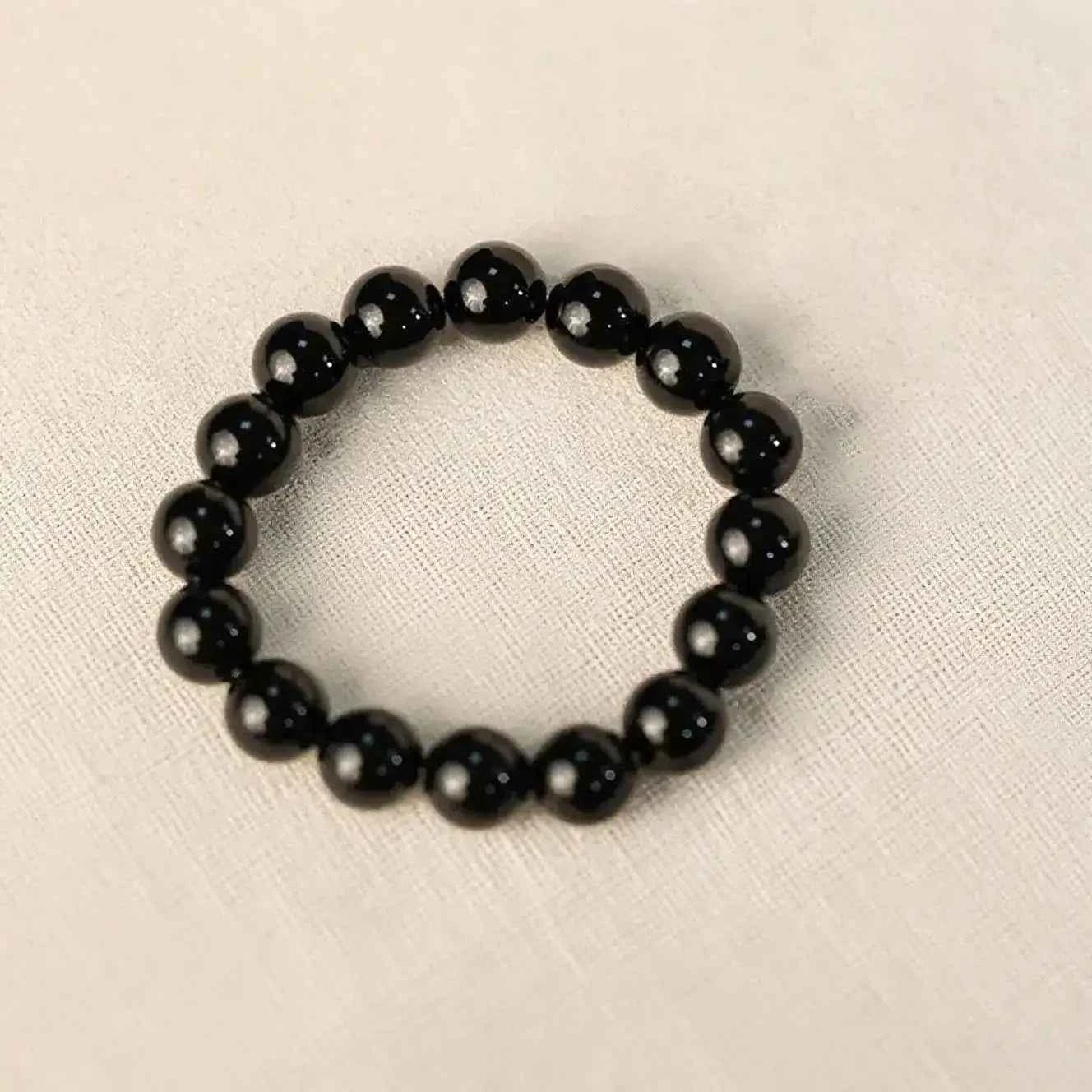 Sterling Silver & Obsidian Beaded Bracelet