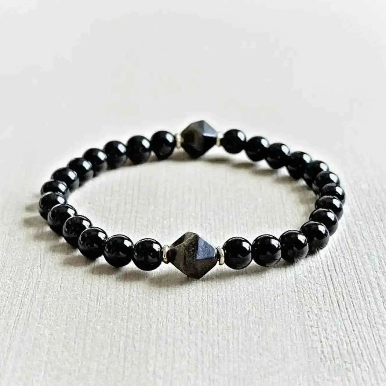 Obsidian Faceted Diamond Bead Bracelet