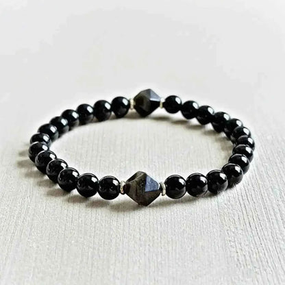 Obsidian Faceted Diamond Bead Bracelet