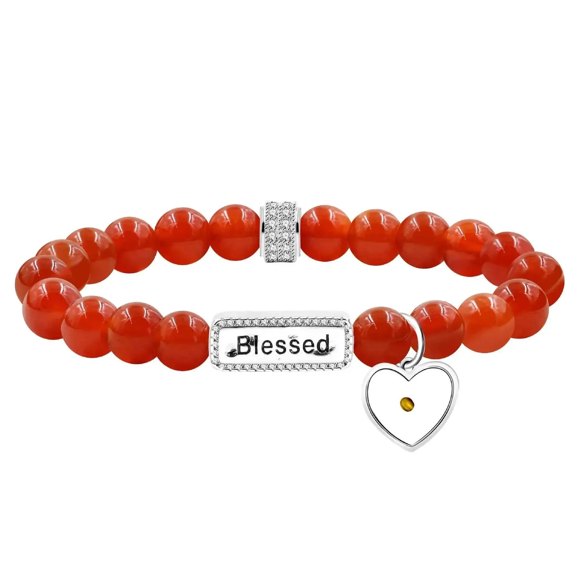 Red Agate & Opal Beaded Bracelet with “Blssed” Letter