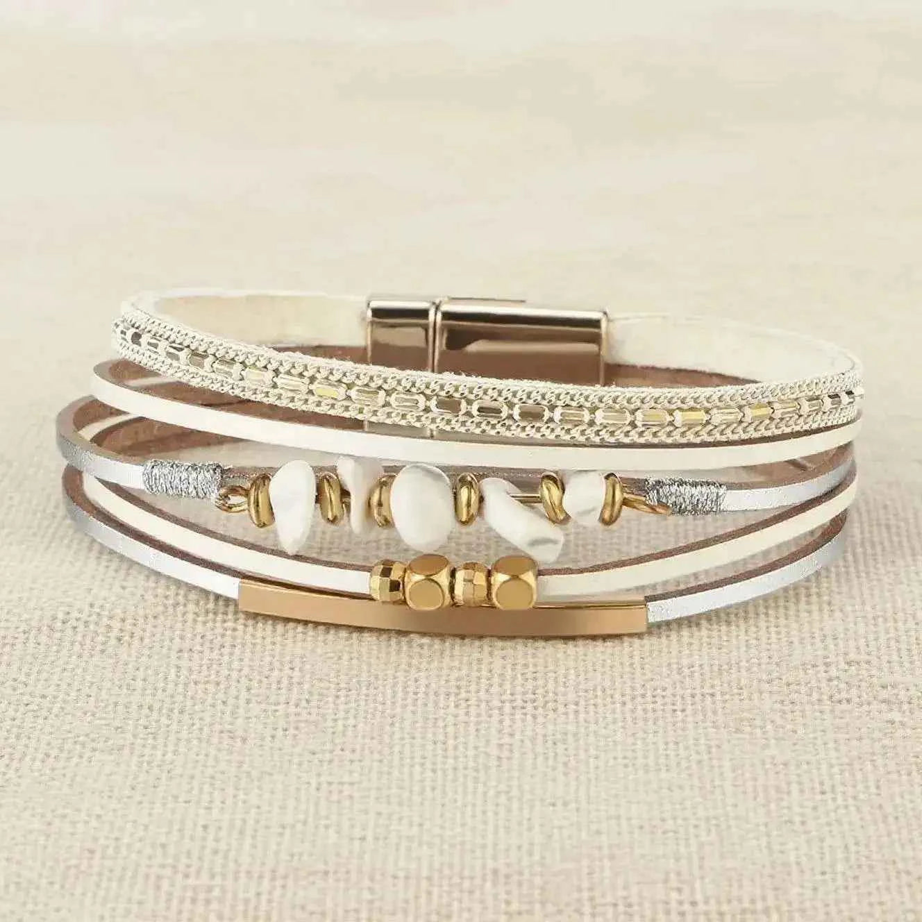 Bohemian Leather Wrap Bracelet with Magnetic Clasp