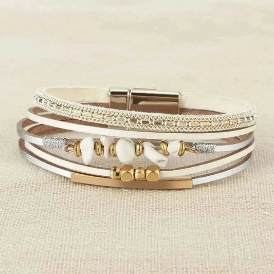 Bohemian Leather Wrap Bracelet with Magnetic Clasp