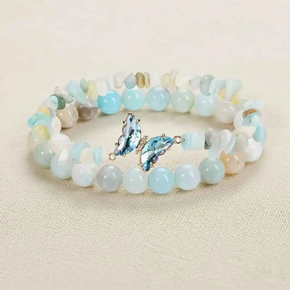 Amethyst, Rose Quartz & Amazonite Bracelet with Butterfly Pendant