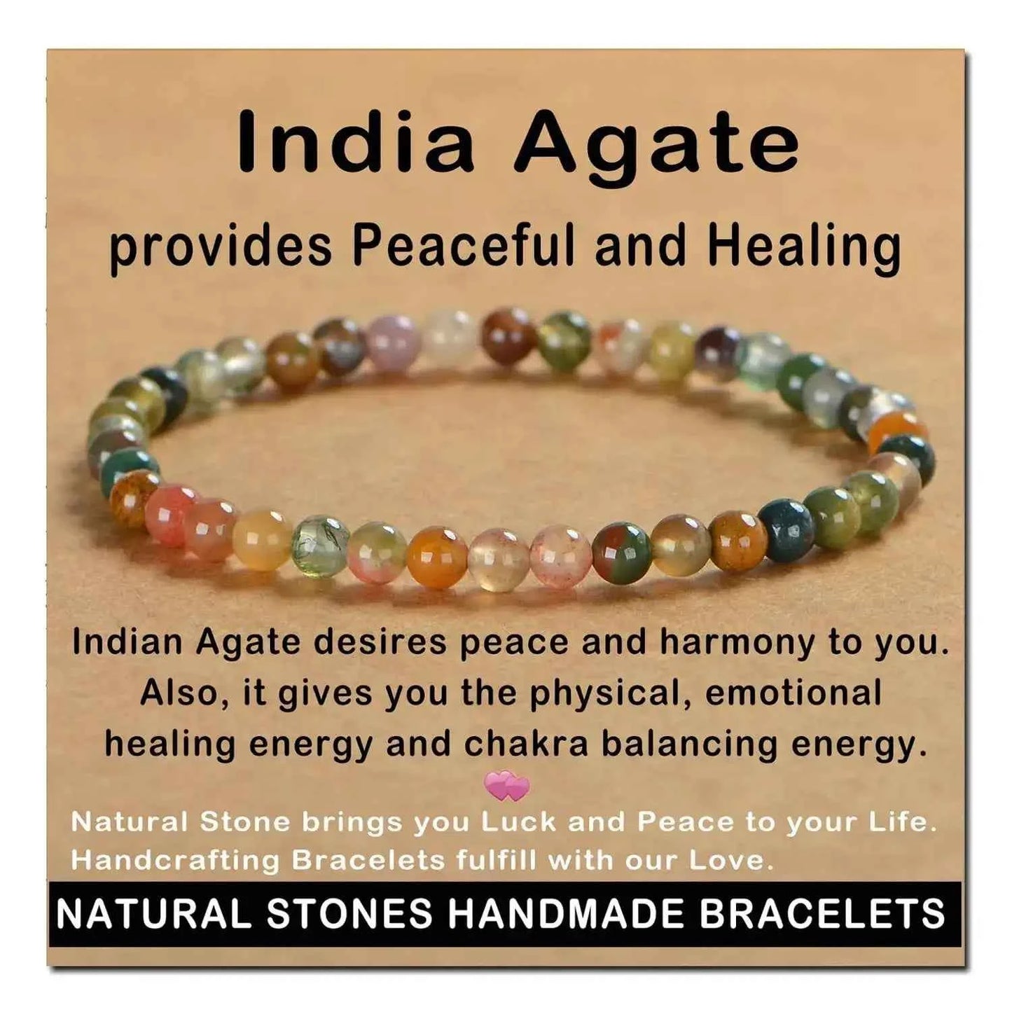 4mm Natural Stone Beaded Stretch Bracelet