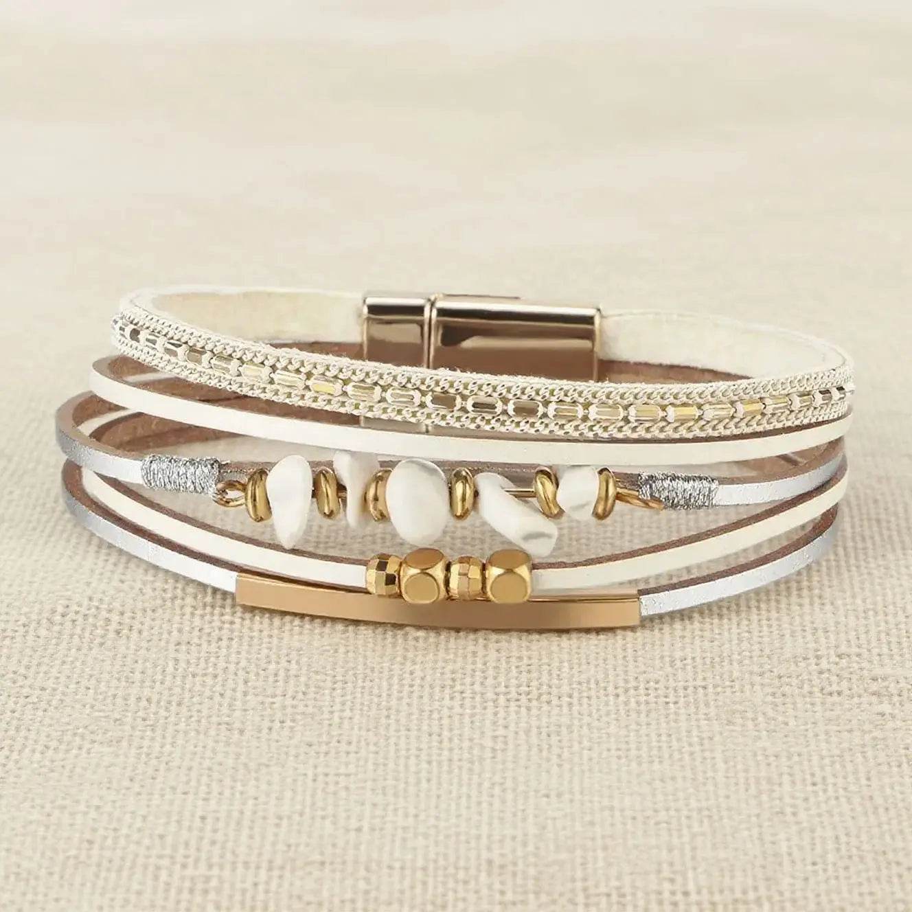 Bohemian Leather Wrap Bracelet with Magnetic Clasp - MystiCrystals