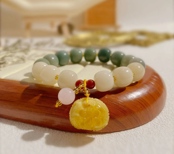 Flowing Veins White Jade Bodhi Bracelet for Clarity & Life Alignment - MystiCrystals