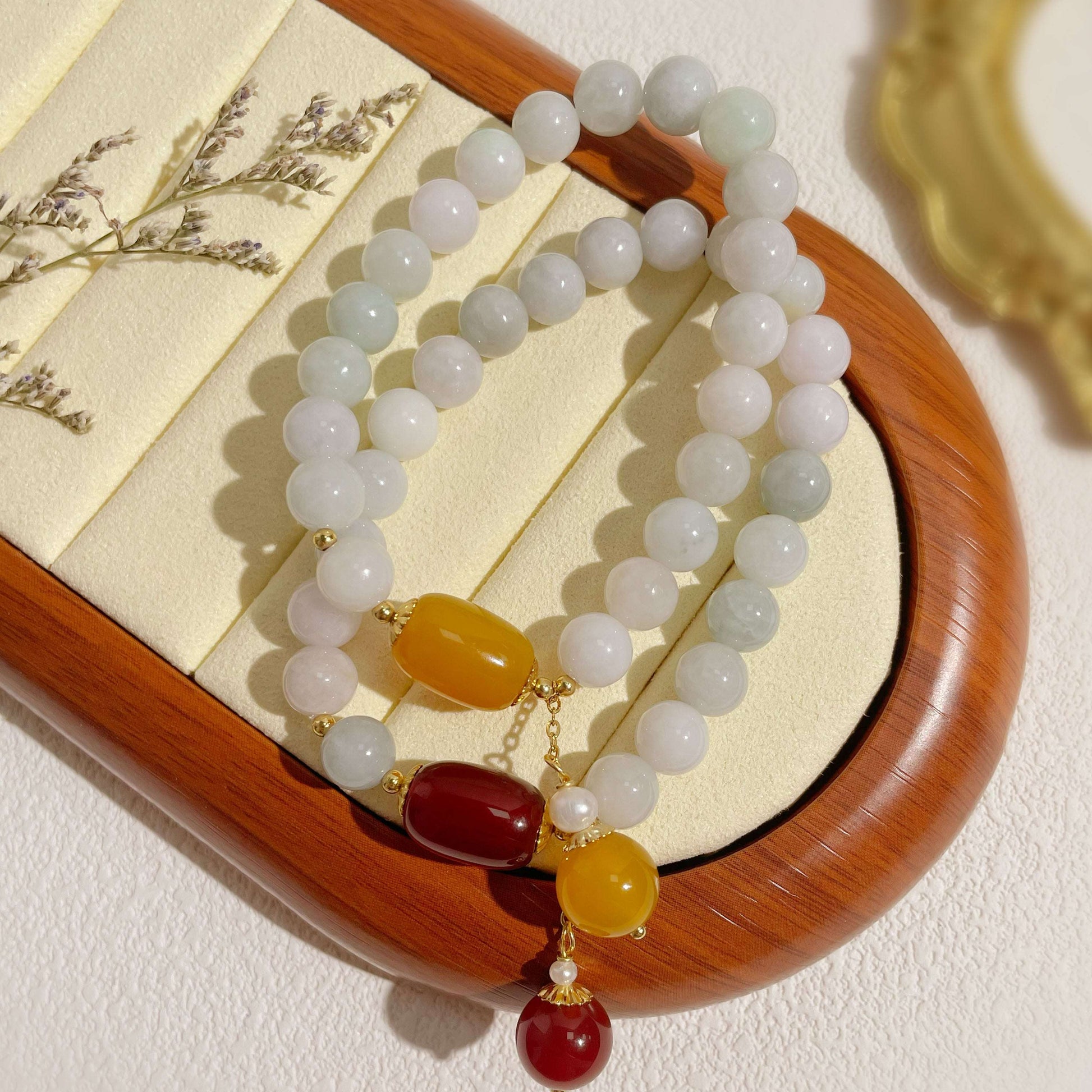 Natural Jadeite & Agate Bracelet for Luck, Abundance & Protection - MystiCrystals