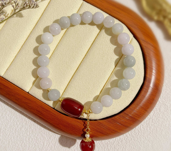 Natural Jadeite & Agate Bracelet for Luck, Abundance & Protection - MystiCrystals