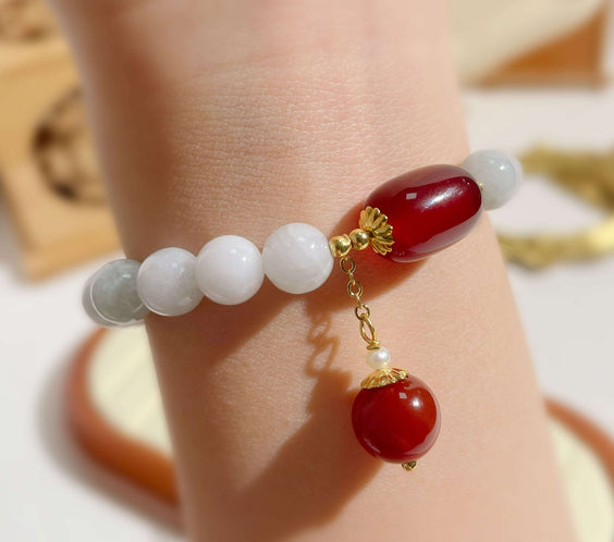 Natural Jadeite & Agate Bracelet for Luck, Abundance & Protection - MystiCrystals
